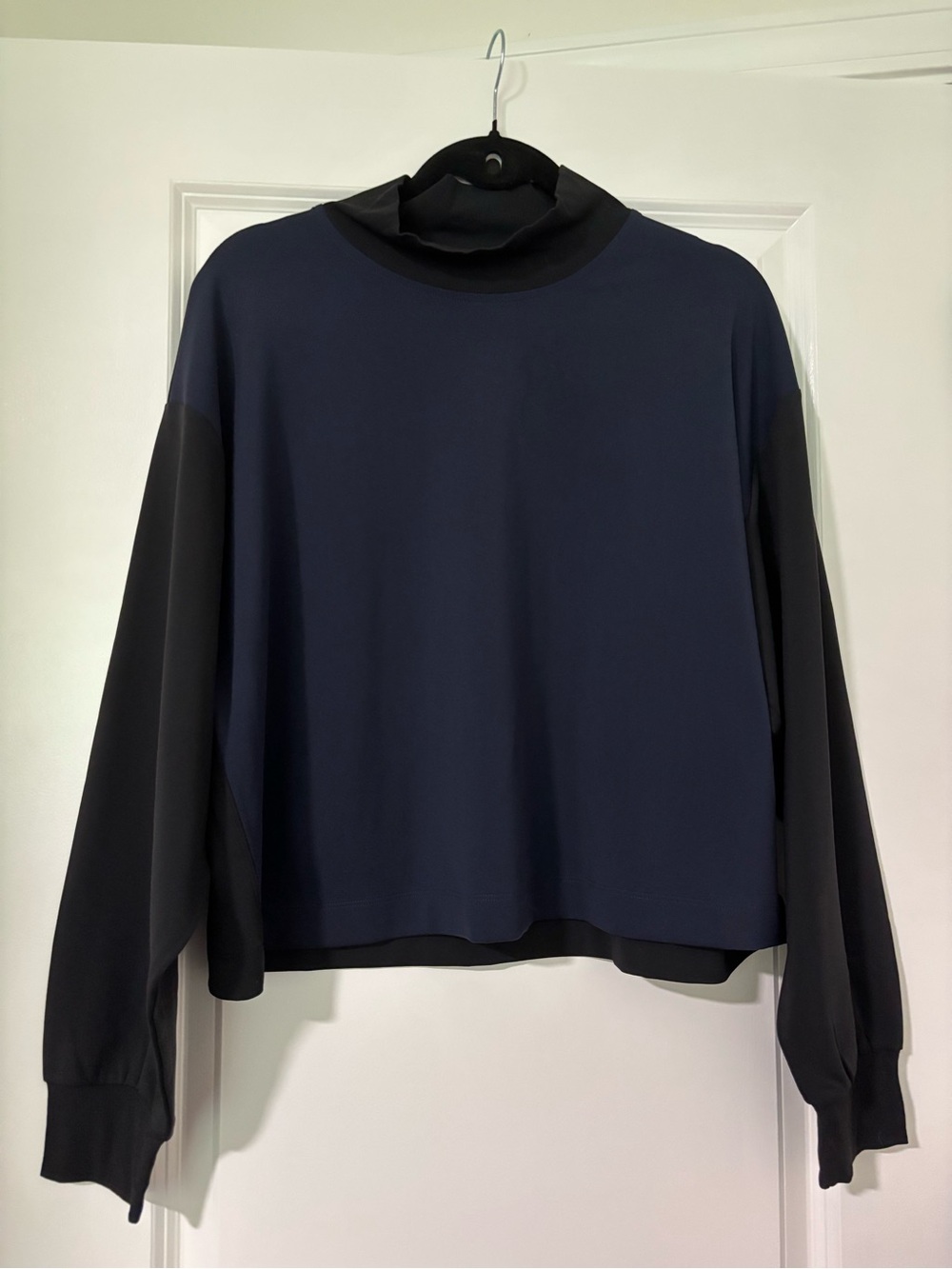 Athleta Navy and Black Colorblock Mock-Neck Sweatshirt